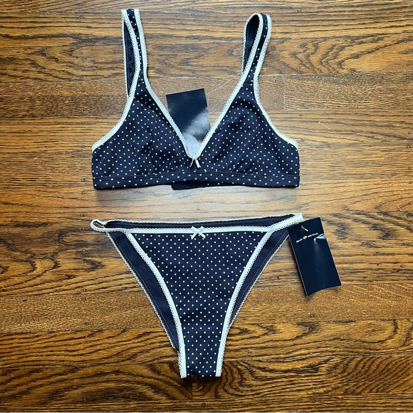 New Brandy Melville Polka Dots Bow Bra & String Bikini Underwear - Picture 1 of 3